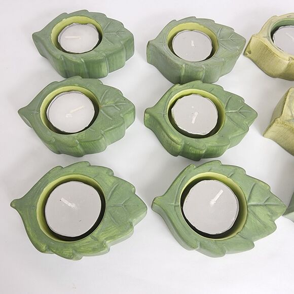 5 Light Green 7 Dark Green Leaf Tea Light Holders 12 Total Includes 12 Candles - Picture 4 of 4